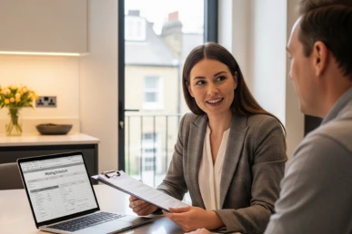 Dedicated move manager discussing relocation plans with a client in London